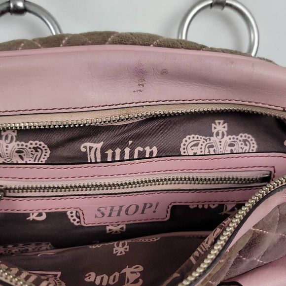 Vintage Rare Y2K Juicy Couture Purple Pink Quilted Velour Charm Bag - Picture 5 of 12